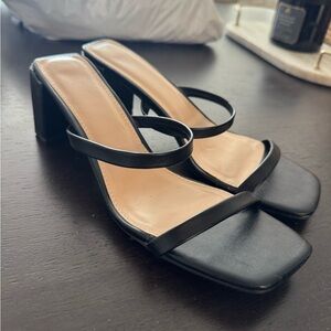 Black Strappy Block Heel Sandals - Women's Slip-On